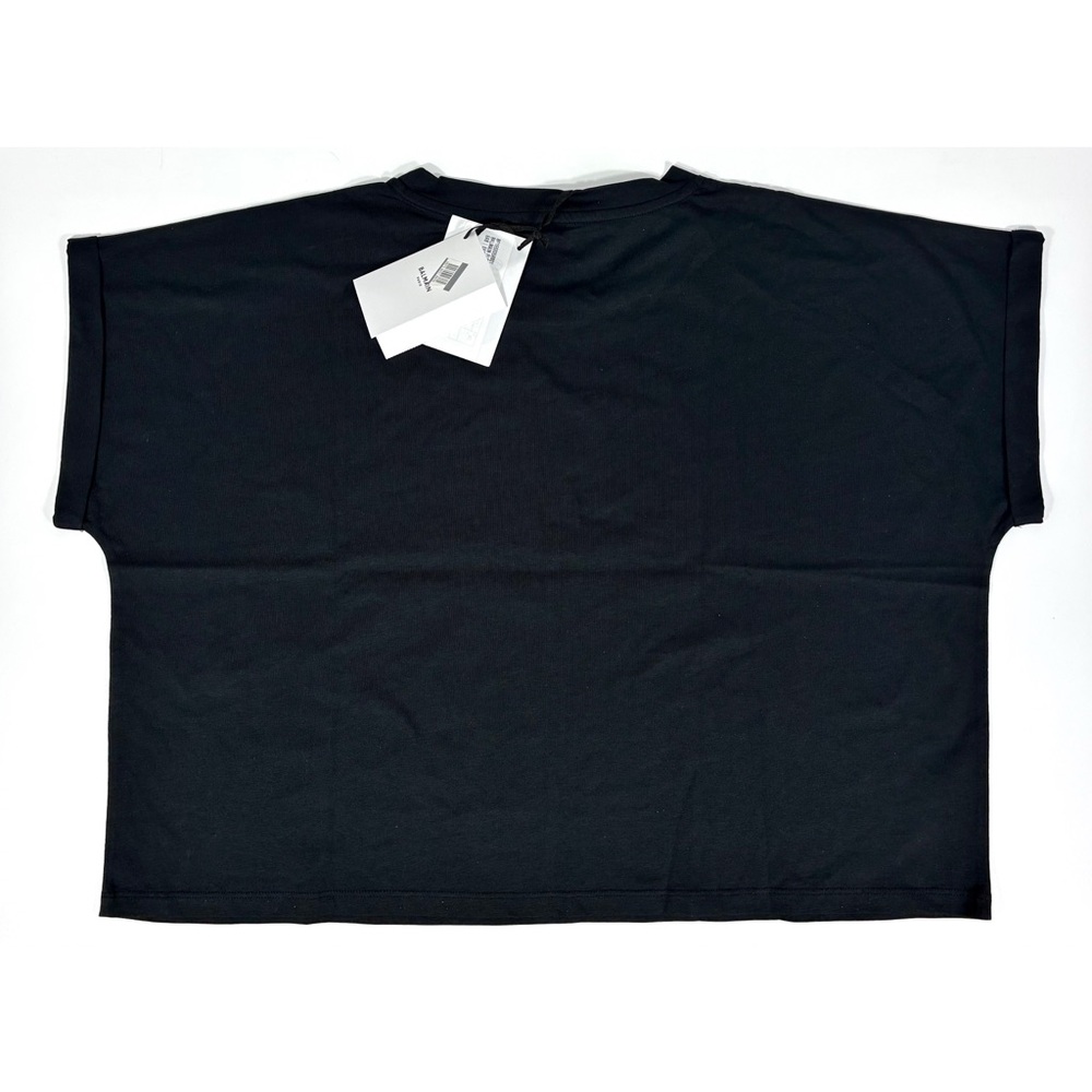 Balmain Cropped Eco-Designed Cotton T-Shirt Tee Flocked Logo Black XL NWT - Picture 8 of 14